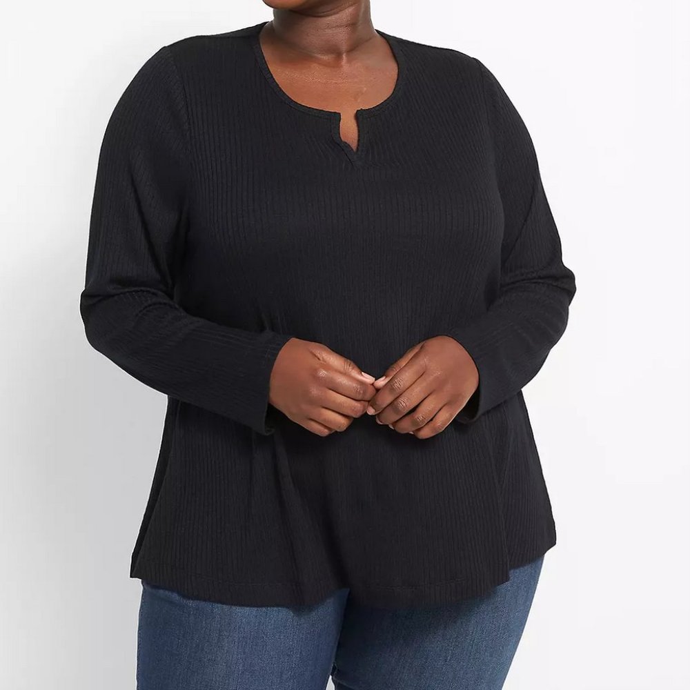 Long Sleeve Notch Neck Swing Tee Solid